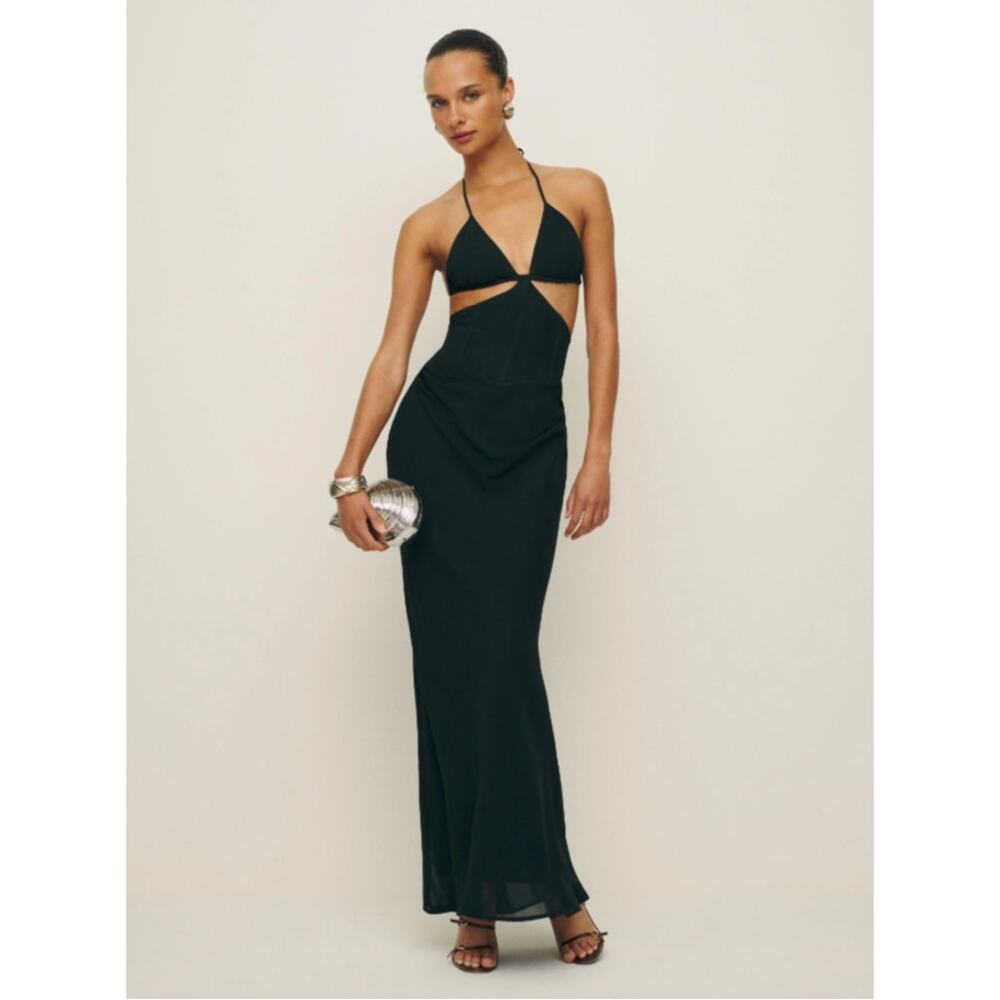 Reformation Olvera Halter Black Maxi Dress - M